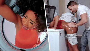 Touching my Girlfriend's Black sMom Stuck in the Washing Machine - MILFED